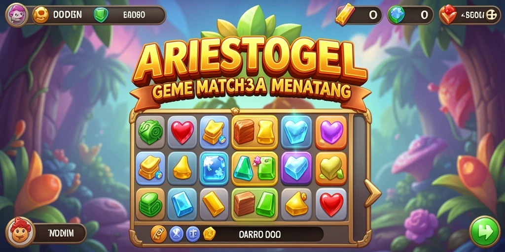 Tampilan gameplay seru ARIESTOGEL saat mencocokkan permata.