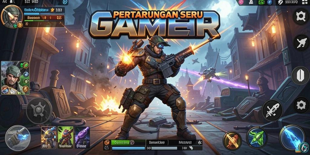 Tampilan gameplay GAMERP yang seru dengan pertarungan epik antara karakter.