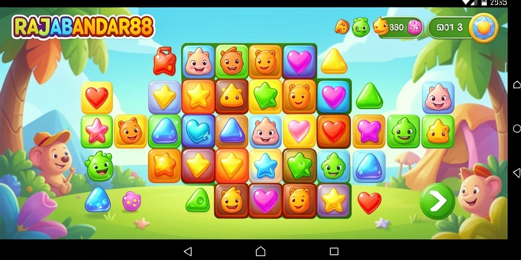 Screenshot menunjukkan gameplay seru RAJABANDAR88 dengan grafis cerah.