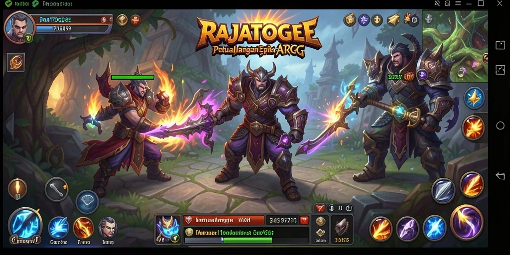 Menggambarkan aksi seru dalam gameplay ARPG RAJATOGEL.