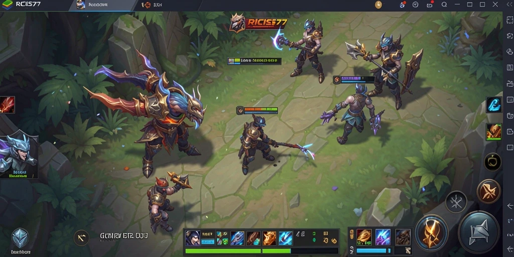 Screenshot gameplay RICIS77 menampilkan pertarungan seru di arena MOBA.