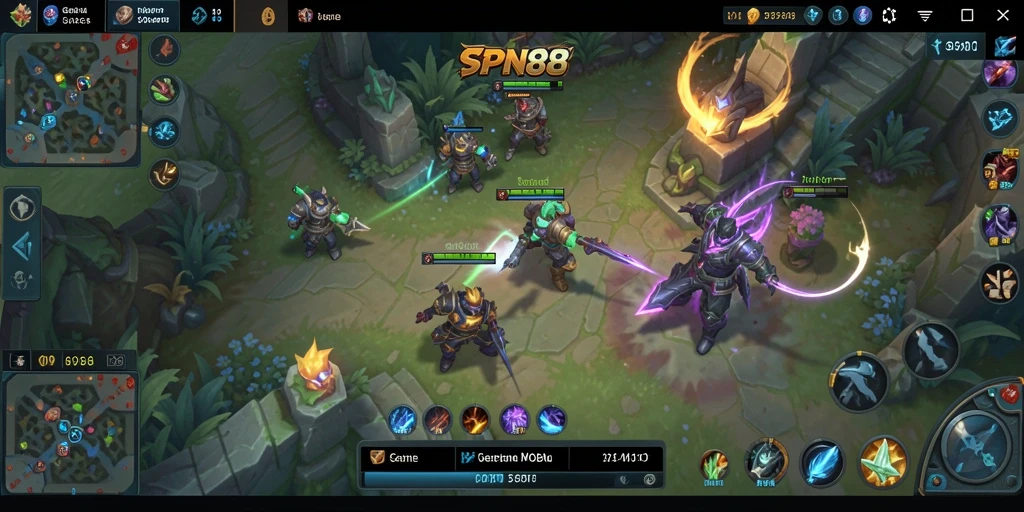 Screenshot SPN88 menampilkan pertempuran seru dalam permainan MOBA.