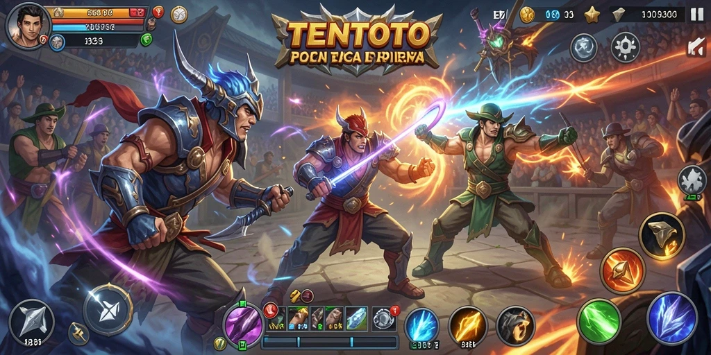 Tampilan pertarungan seru di TENTOTO dengan banyak aksi.