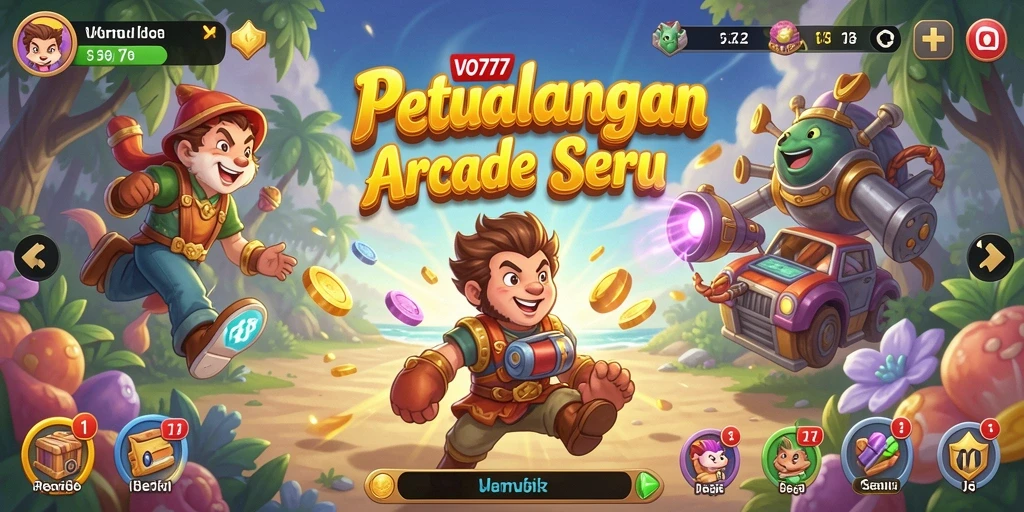 Tampilan gameplay seru dari VO777 yang menampilkan karakter danlevel yang berwarna.